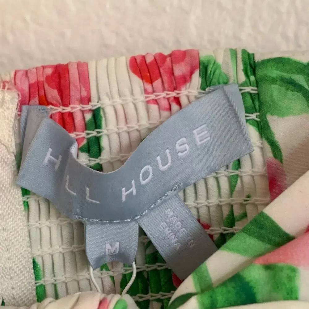 NWT Hill House Home‎ Puff Sleeve Floral Bow Crop Top in White/Pink